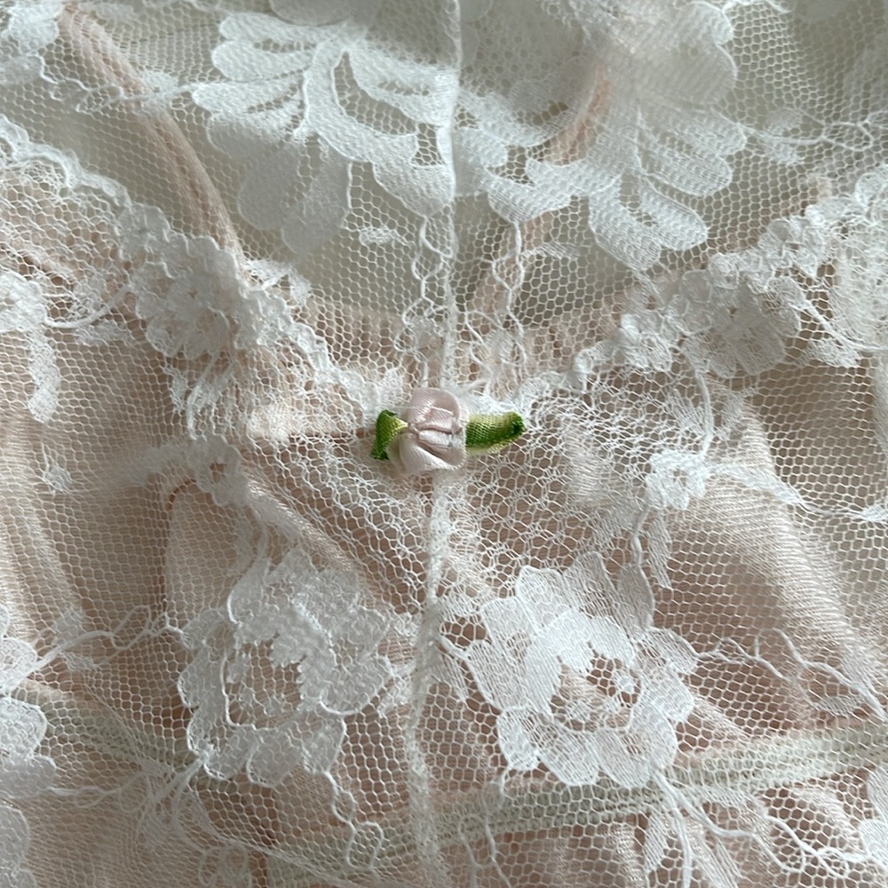 Vintage White Lace and Pink Teddy Bodysuit Elegant Romper - Picture 7 of 12